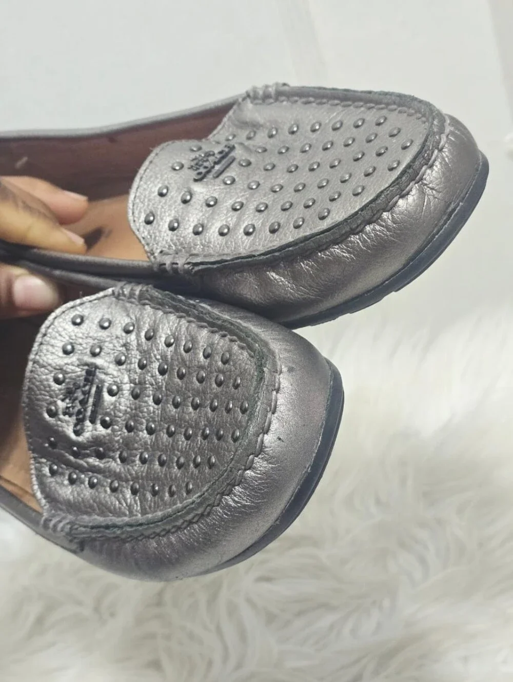 Coach Orlene Metallic Loafers Silver Leather Upper with stud Women's Size 7B